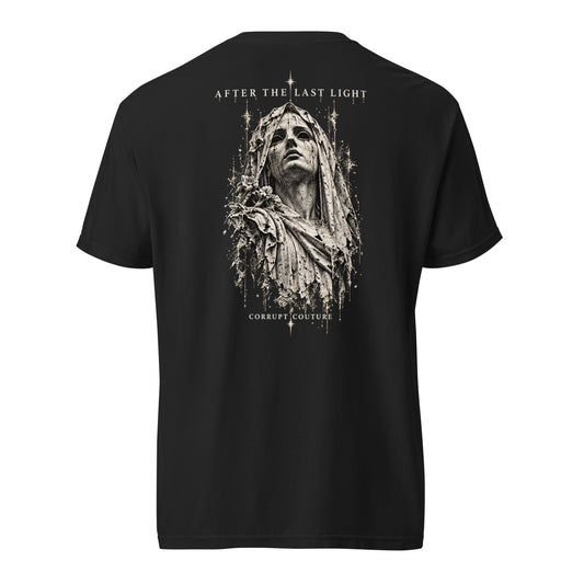 After the Last Light premium heavyweight black T-shirt, back view