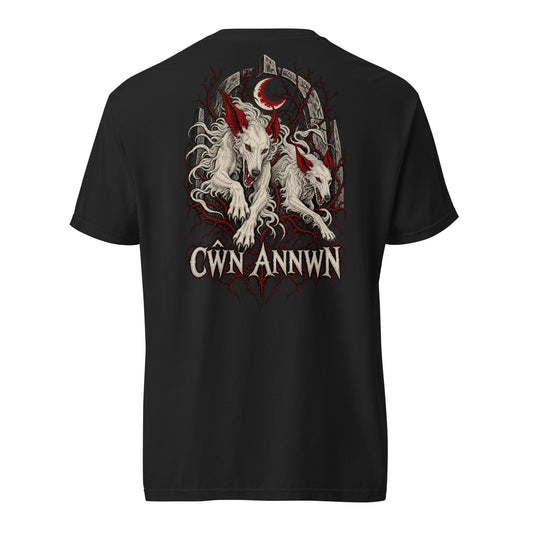 Back view of black Corrupt Couture Cŵn Annwn T-shirt, The Mabinogion collection