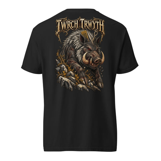 Back view of black Corrupt Couture Twrch Trwyth T-shirt, The Mabinogion collection