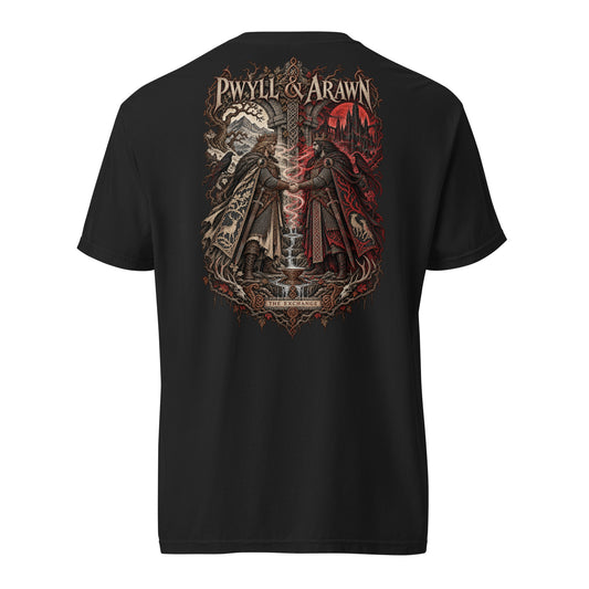 Back view of black Corrupt Couture Pwyll and Arawn T-shirt, The Mabinogion collection