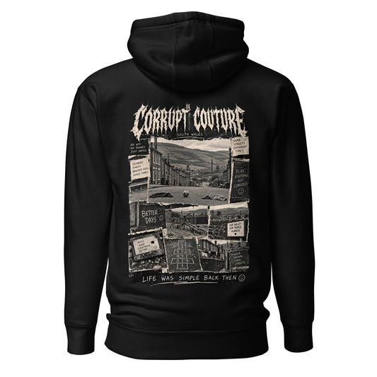 Back view of black Corrupt Couture Better Times premium hoodie