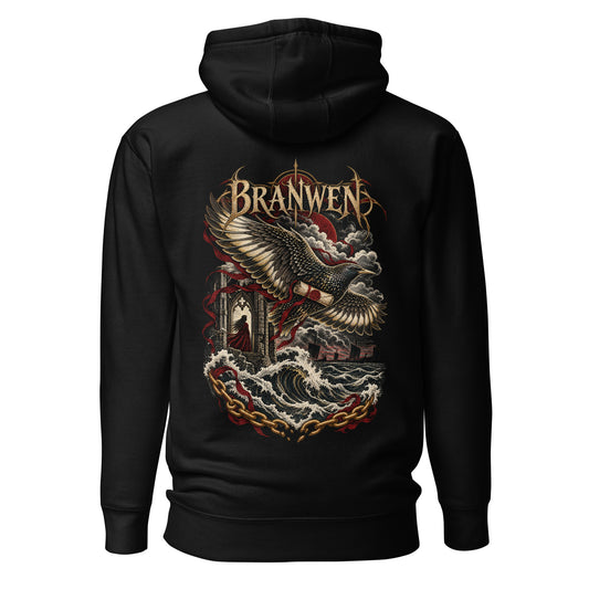 Back view of black Corrupt Couture Branwen hoodie, The Mabinogion collection