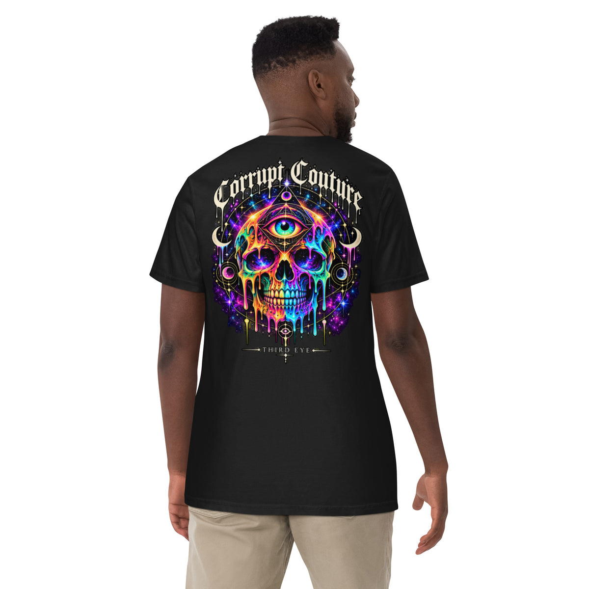 Corrupt Couture Third Eye premium heavyweight graphic T-shirt, back view