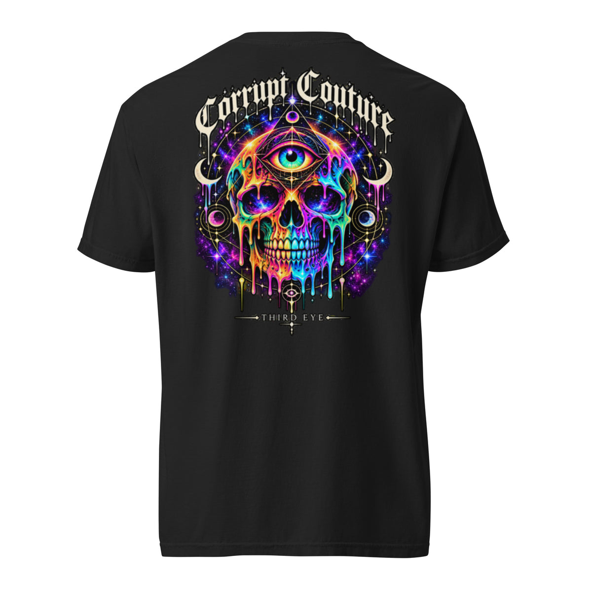 Corrupt Couture Third Eye premium heavyweight graphic T-shirt, back view