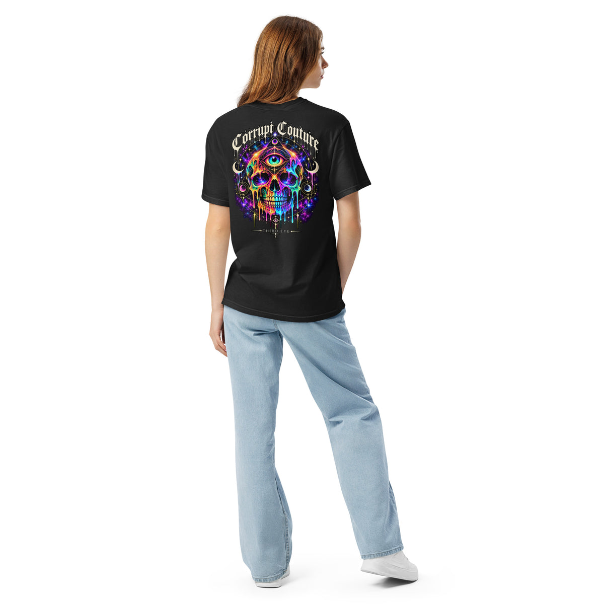 Corrupt Couture Third Eye premium heavyweight graphic T-shirt, back view