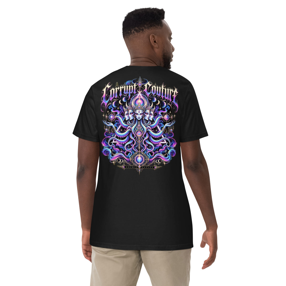 Corrupt Couture Cosmic Entity premium heavyweight graphic T-shirt, back view