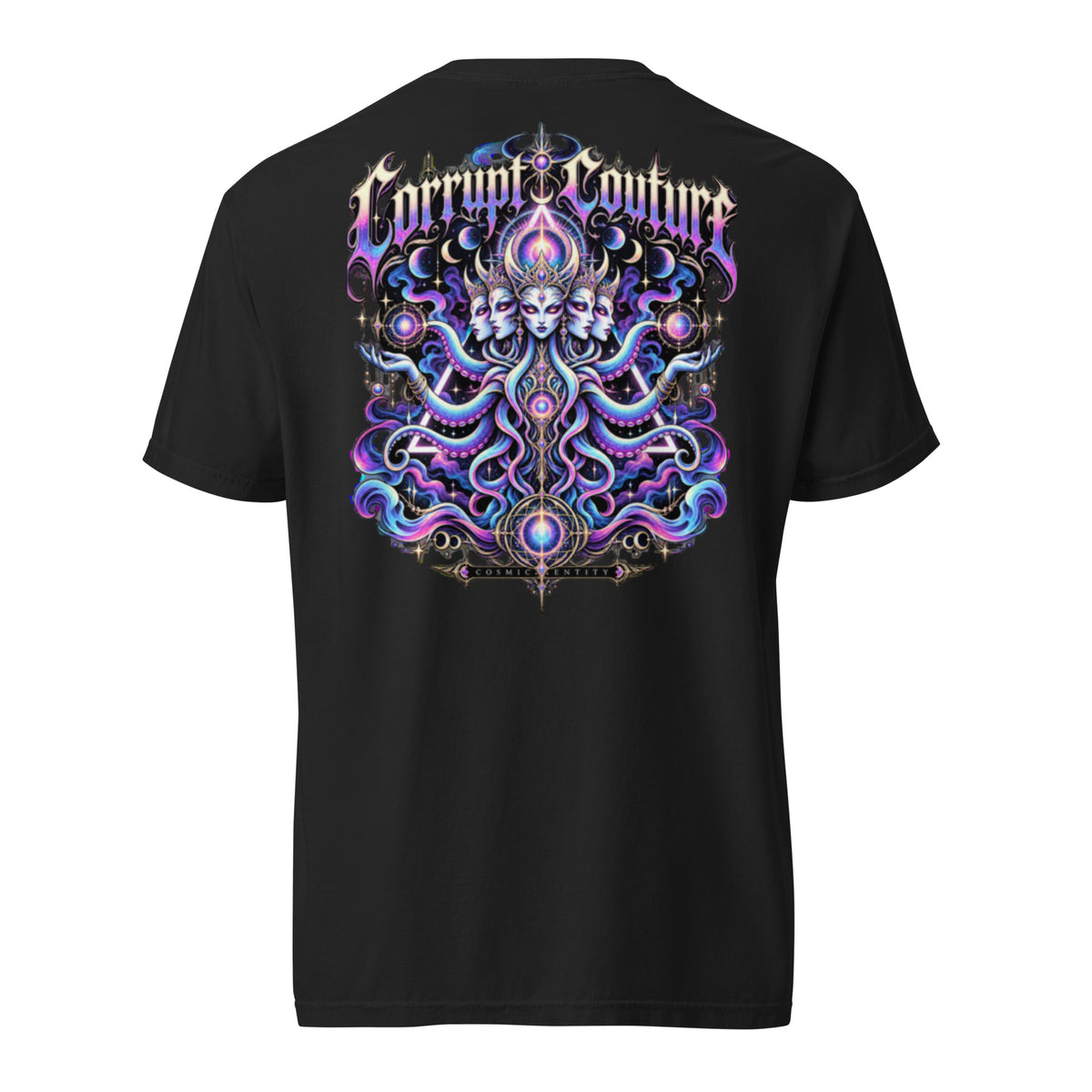 Corrupt Couture Cosmic Entity premium heavyweight graphic T-shirt, back view