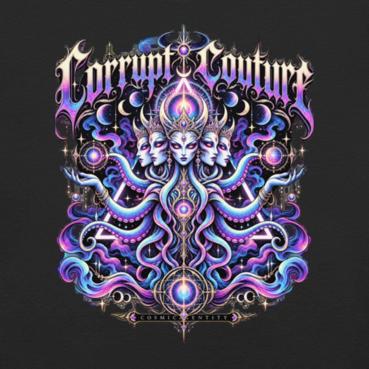 Corrupt Couture Cosmic Entity premium heavyweight graphic T-shirt, back view