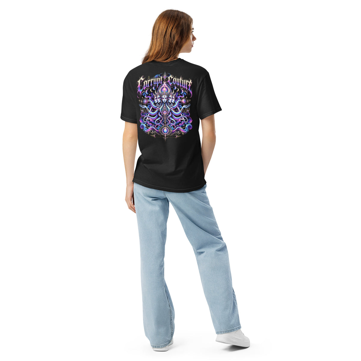 Corrupt Couture Cosmic Entity premium heavyweight graphic T-shirt, back view
