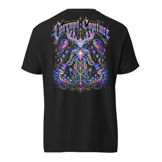 Corrupt Couture Astral Guardian premium heavyweight graphic T-shirt, back view