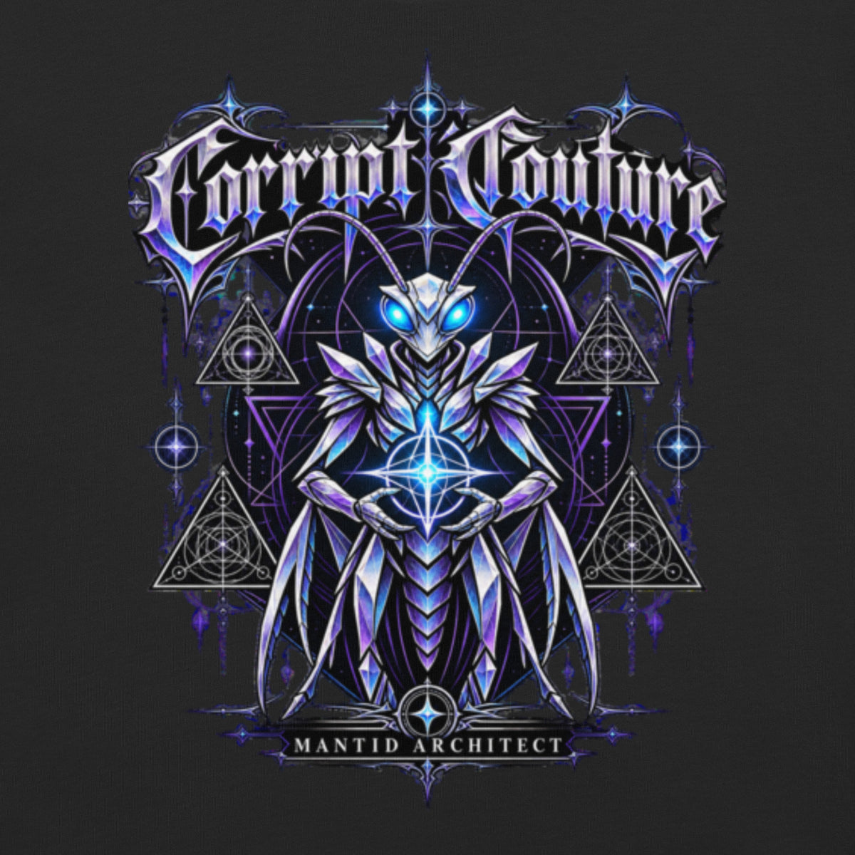 Corrupt Couture Mantid Architect premium heavyweight graphic T-shirt, back view