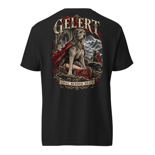 Back view of Gelert black heavyweight T-shirt in the Corrupt Couture Welsh Legends collection