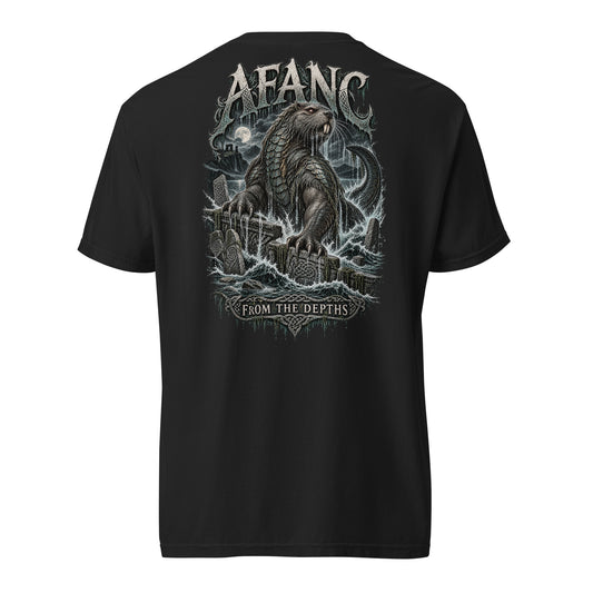 Back view of Afanc black heavyweight T-shirt in the Corrupt Couture Welsh Legends collection