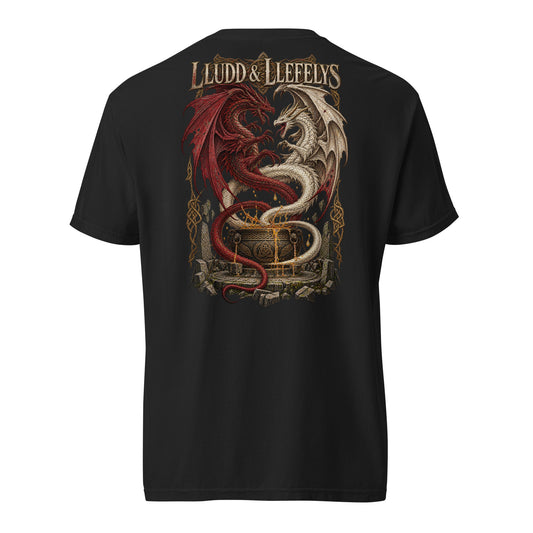 Back view of black Corrupt Couture Lludd and Llefelys T-shirt, The Mabinogion collection