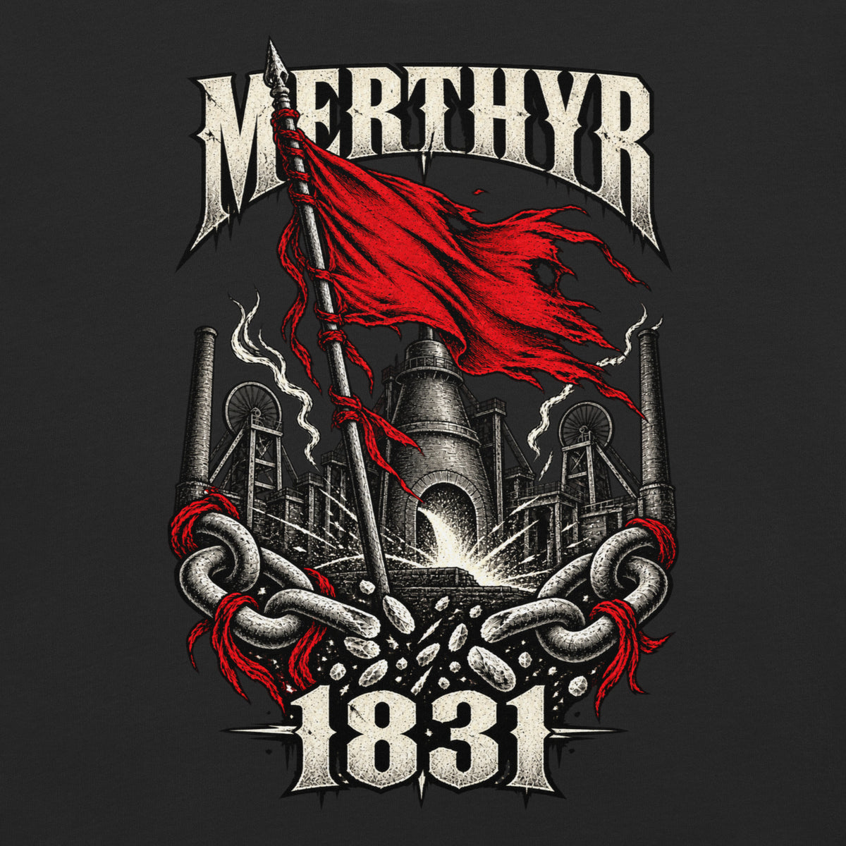 Back view of black Corrupt Couture Merthyr Rising heavyweight T-shirt