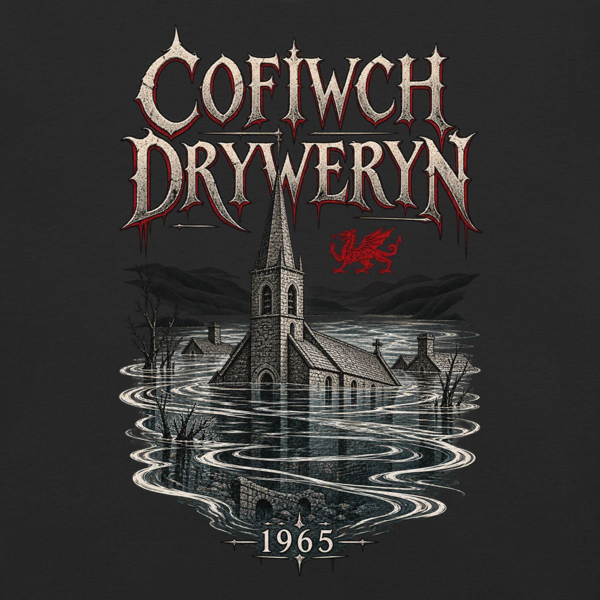 Back view of black Corrupt Couture Cofiwch Dryweryn heavyweight T-shirt