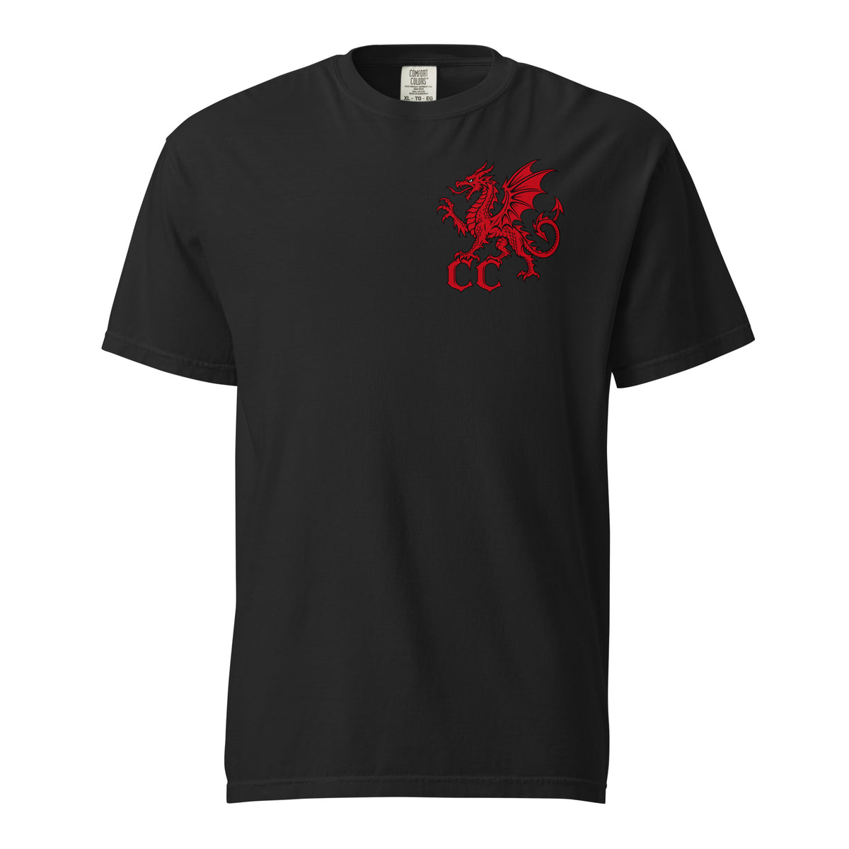 Front view of Llyn y Fan Fach black heavyweight T-shirt in the Corrupt Couture Welsh Legends collection