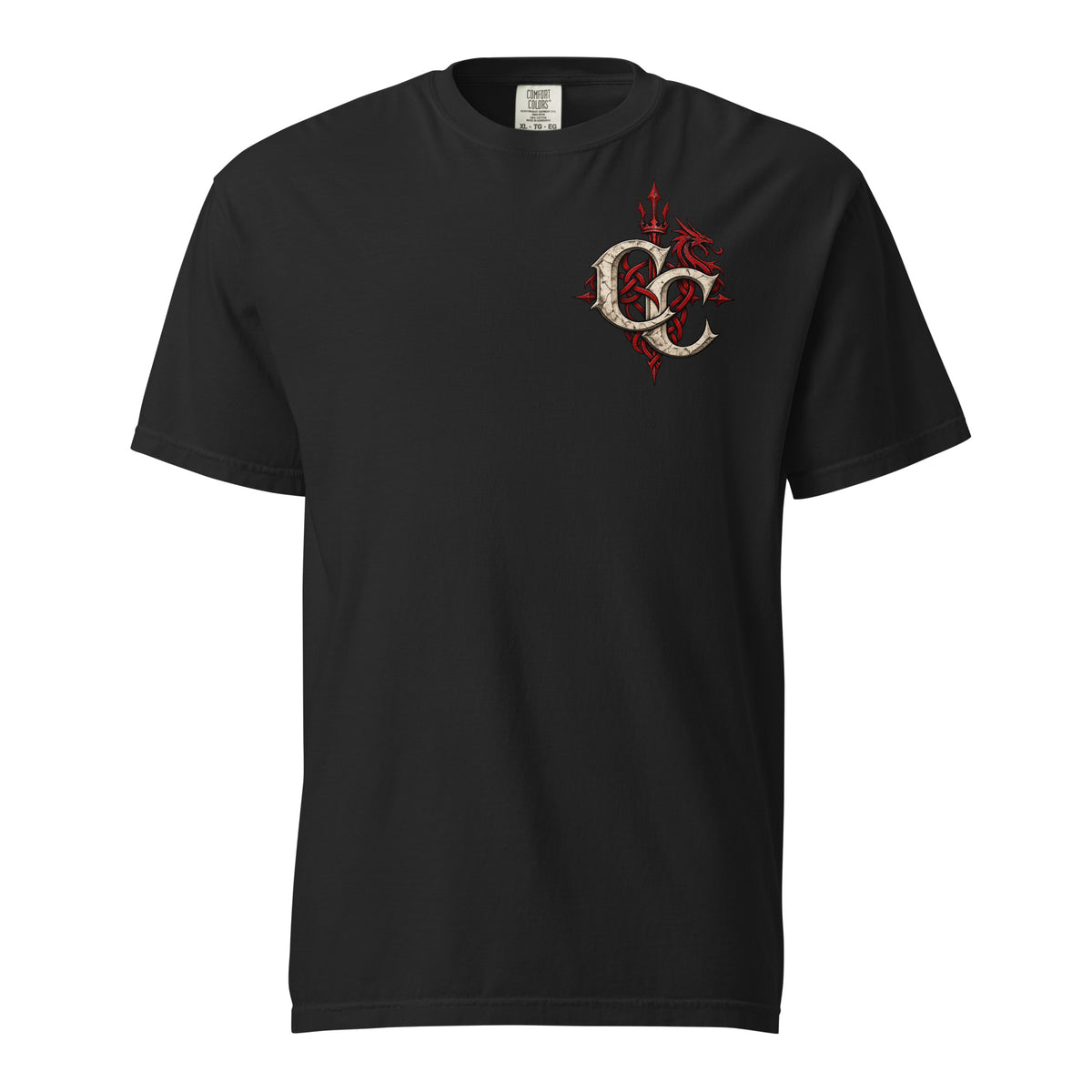 Front view of black Corrupt Couture Rhiannon T-shirt, The Mabinogion collection
