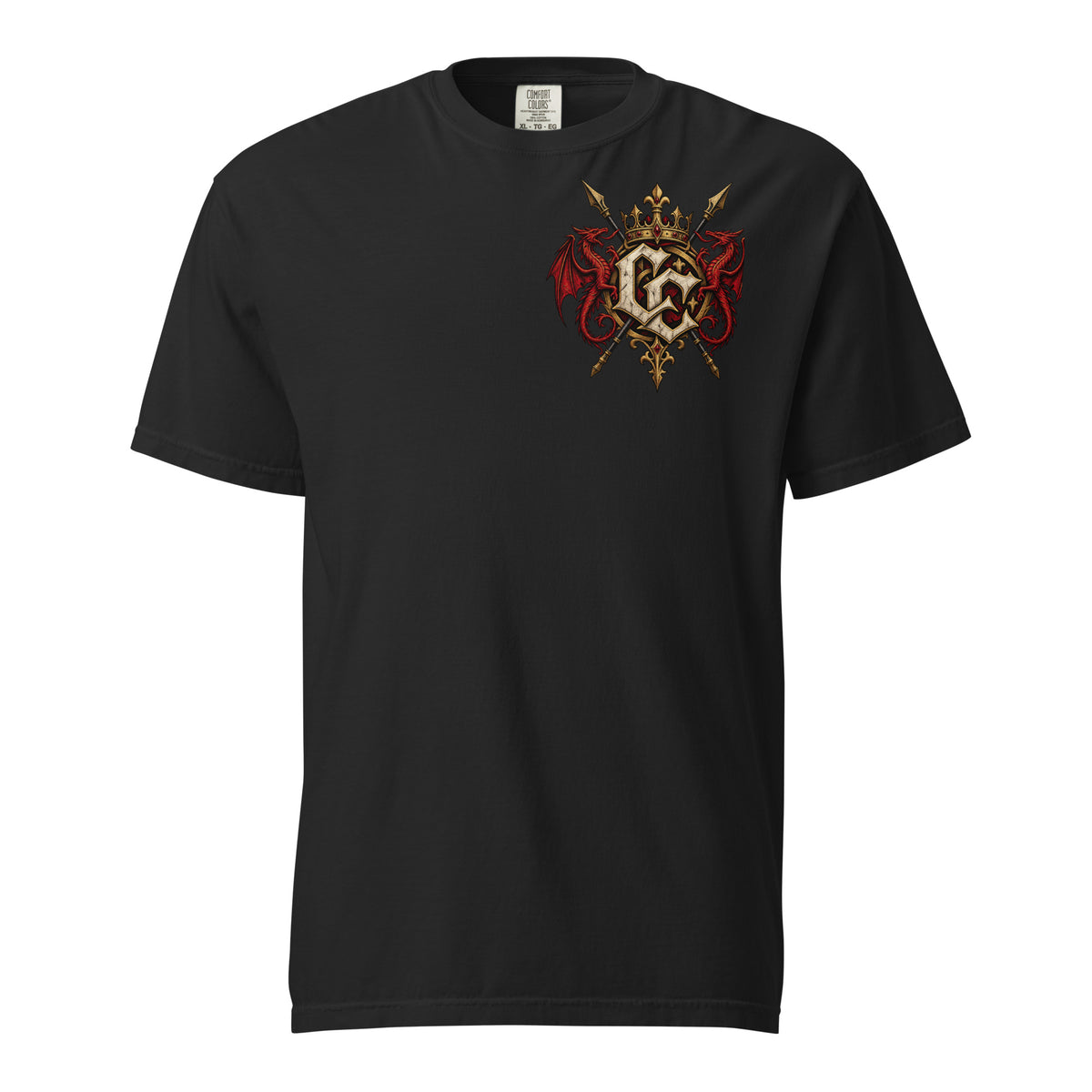 Front view of black Corrupt Couture Merthyr Rising heavyweight T-shirt