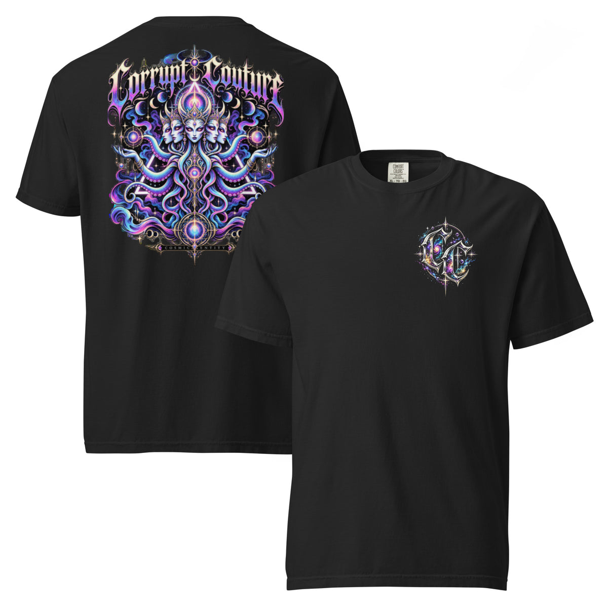 Corrupt Couture Cosmic Entity premium heavyweight graphic T-shirt, front view