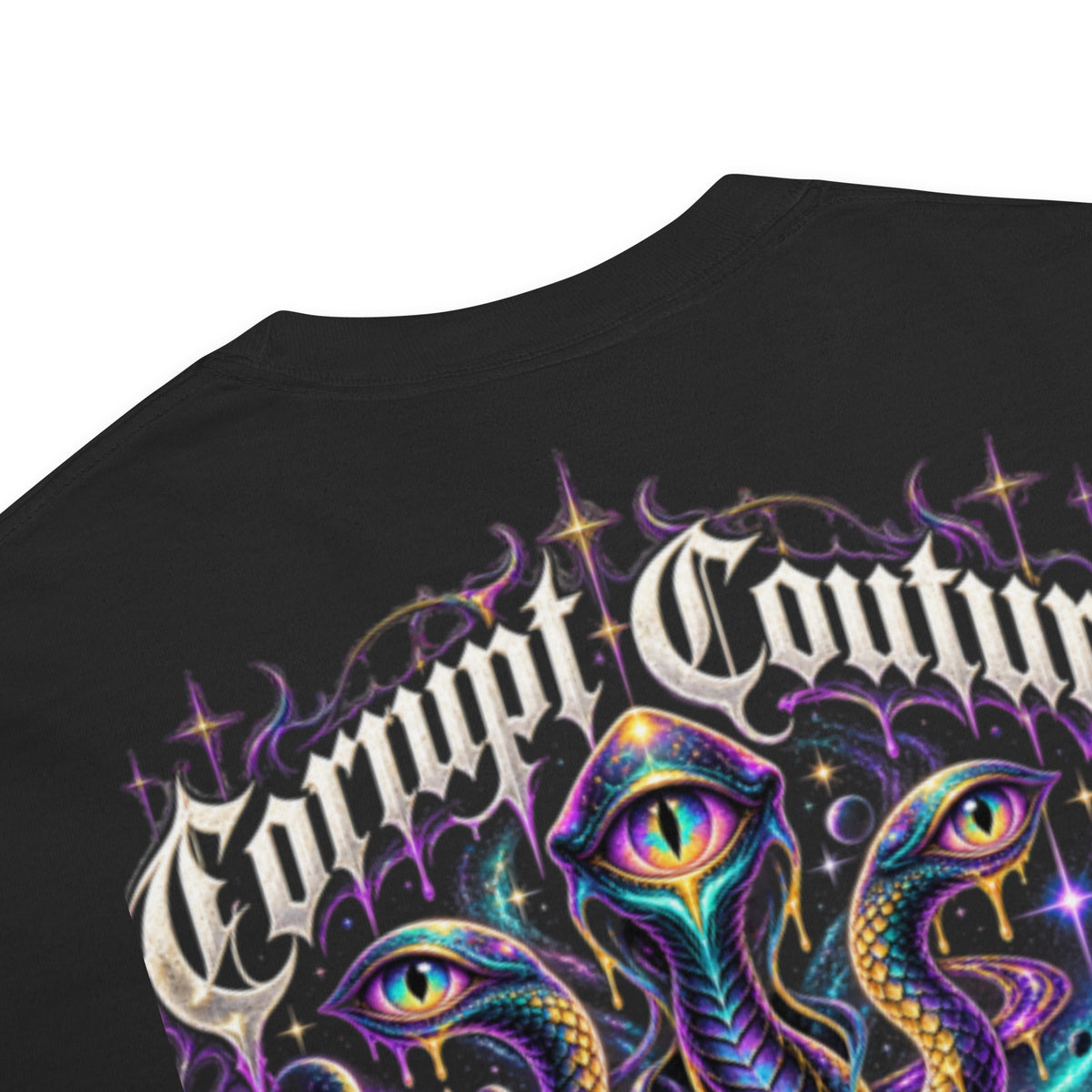 Corrupt Couture Cosmic Unravelling premium heavyweight graphic T-shirt, product view