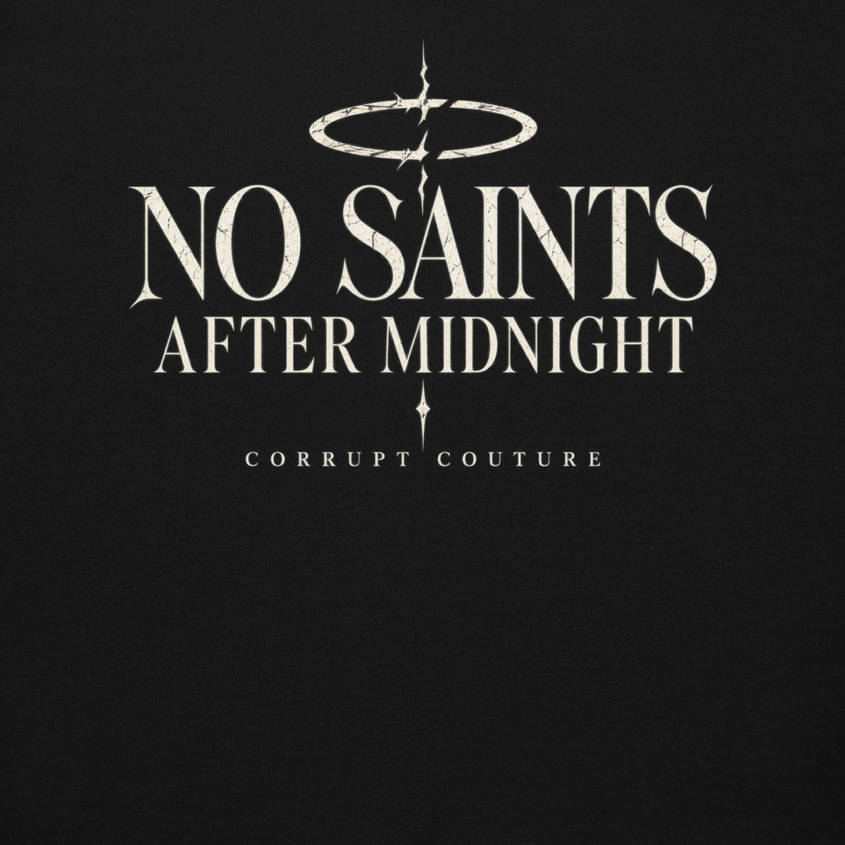 Back product mockup of black Corrupt Couture No Saints hoodie