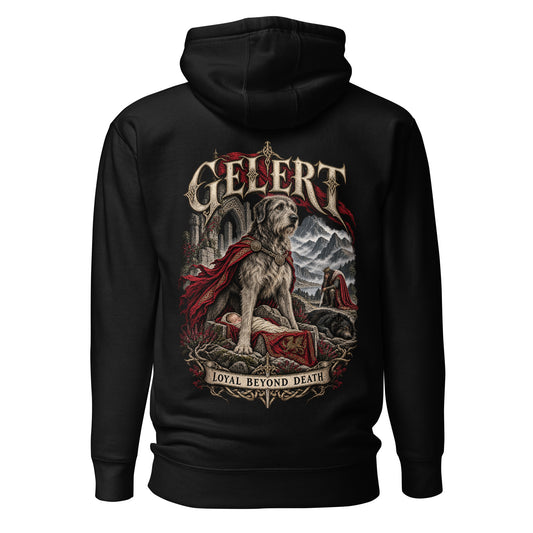 Back view of Gelert black hoodie in the Corrupt Couture Welsh Legends collection