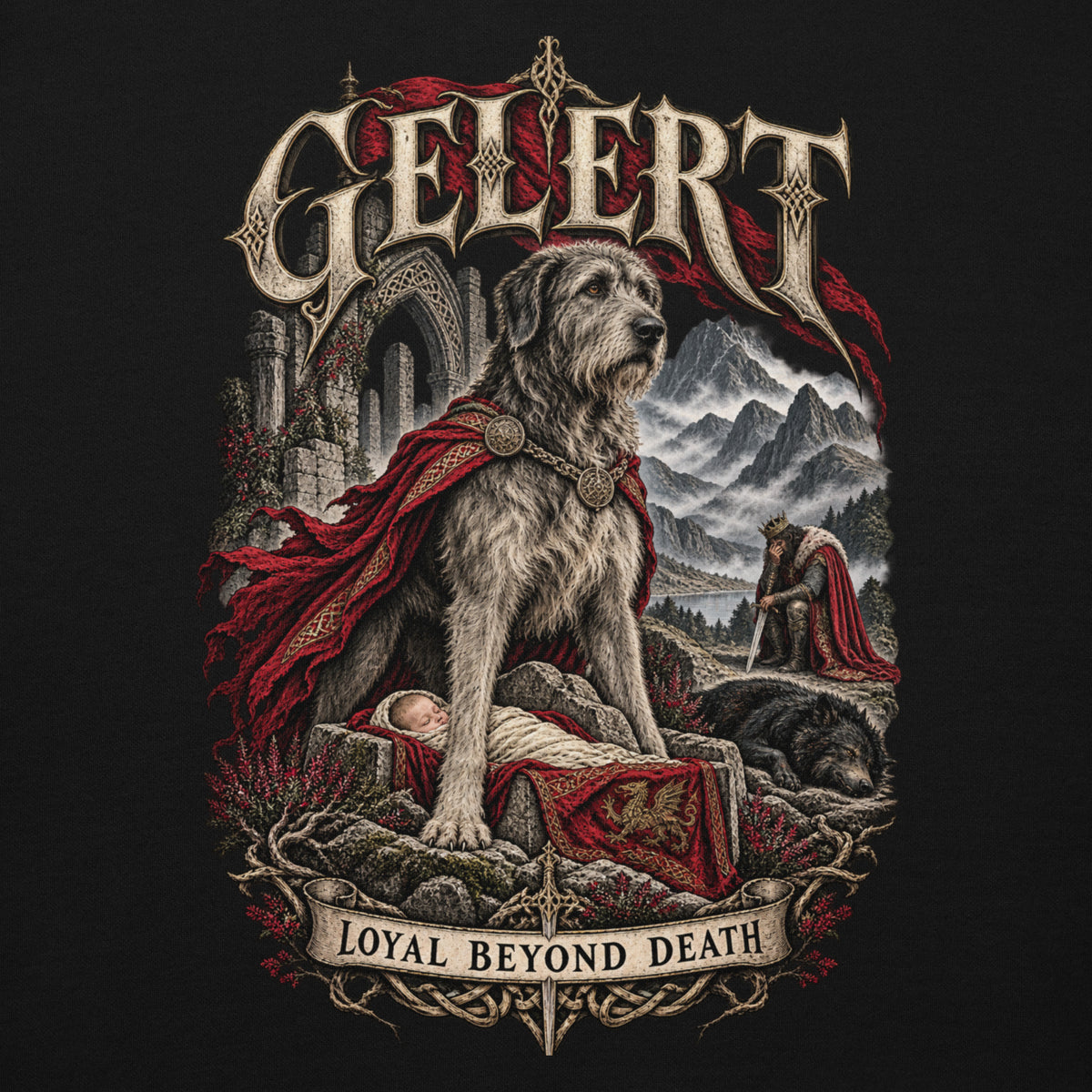 Back view of Gelert black hoodie in the Corrupt Couture Welsh Legends collection