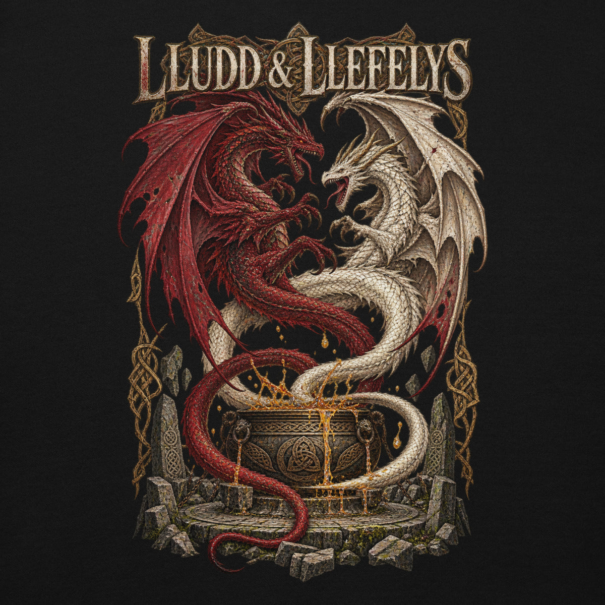 Back-view mockup of Lludd & Llefelys black hoodie from Corrupt Couture's Mabinogion collection