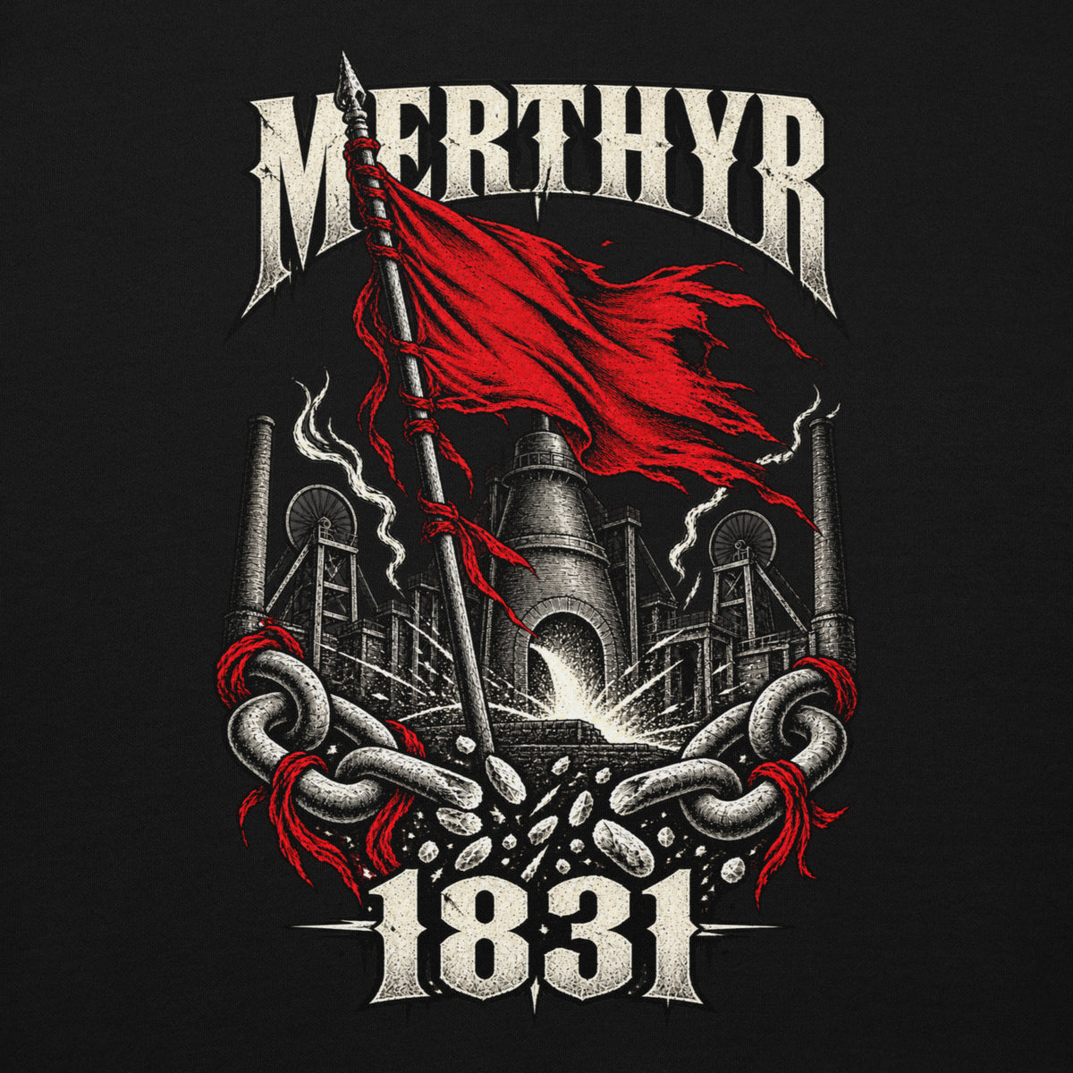 Back view of black Corrupt Couture Merthyr Rising premium hoodie