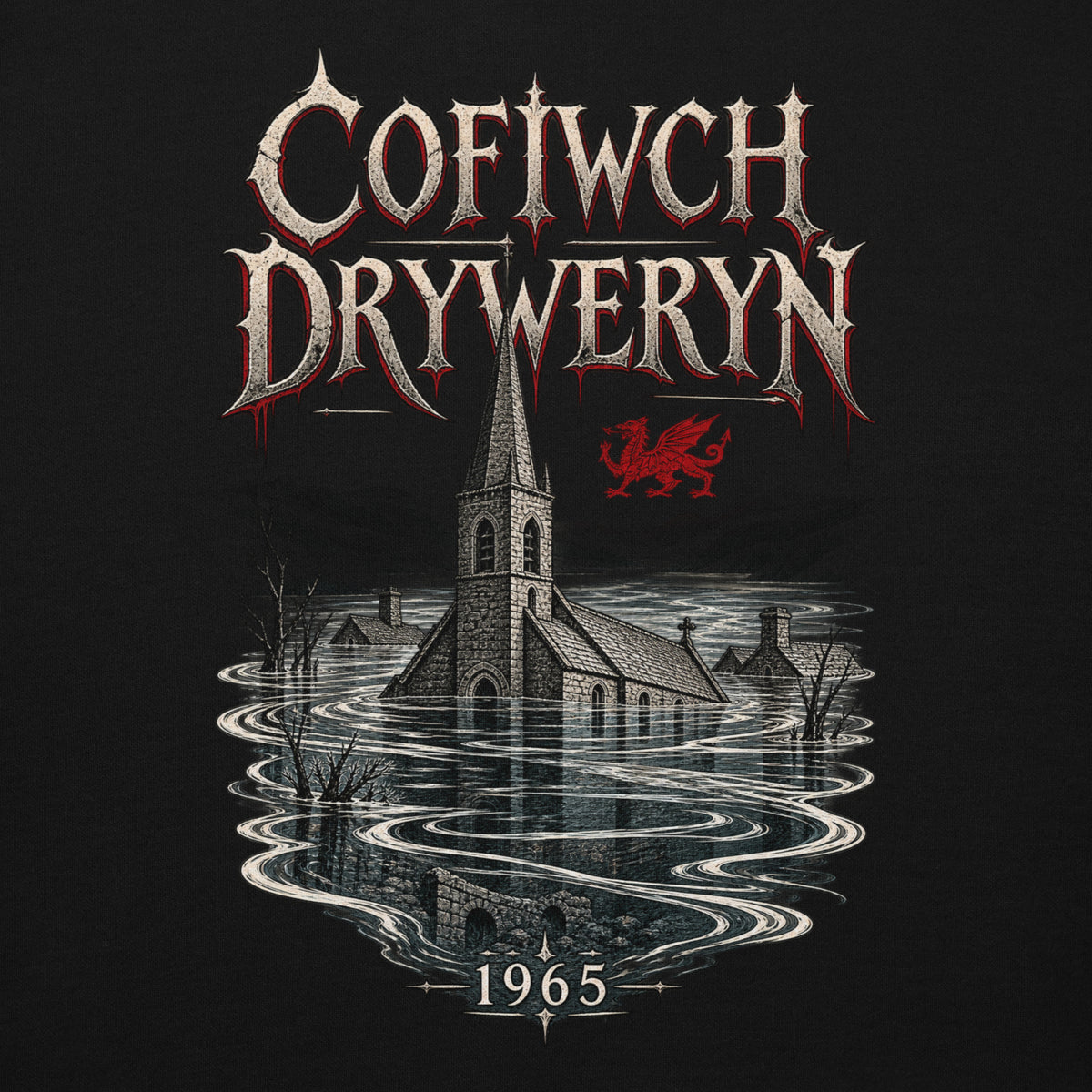Back view of black Corrupt Couture Cofiwch Dryweryn premium hoodie