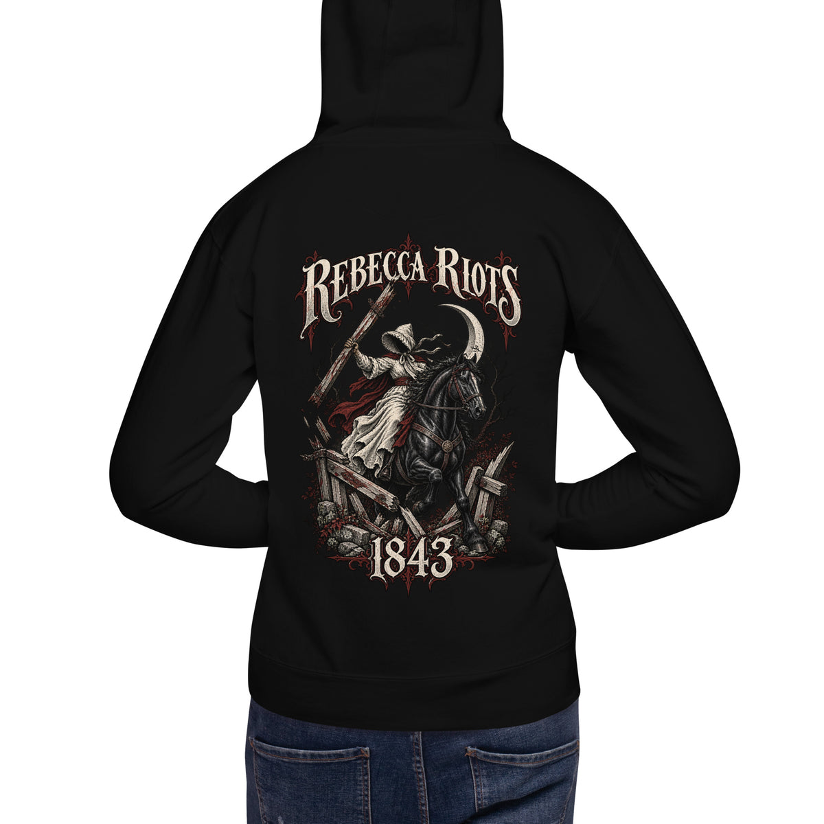 Back view of black Corrupt Couture Rebecca Riots premium hoodie