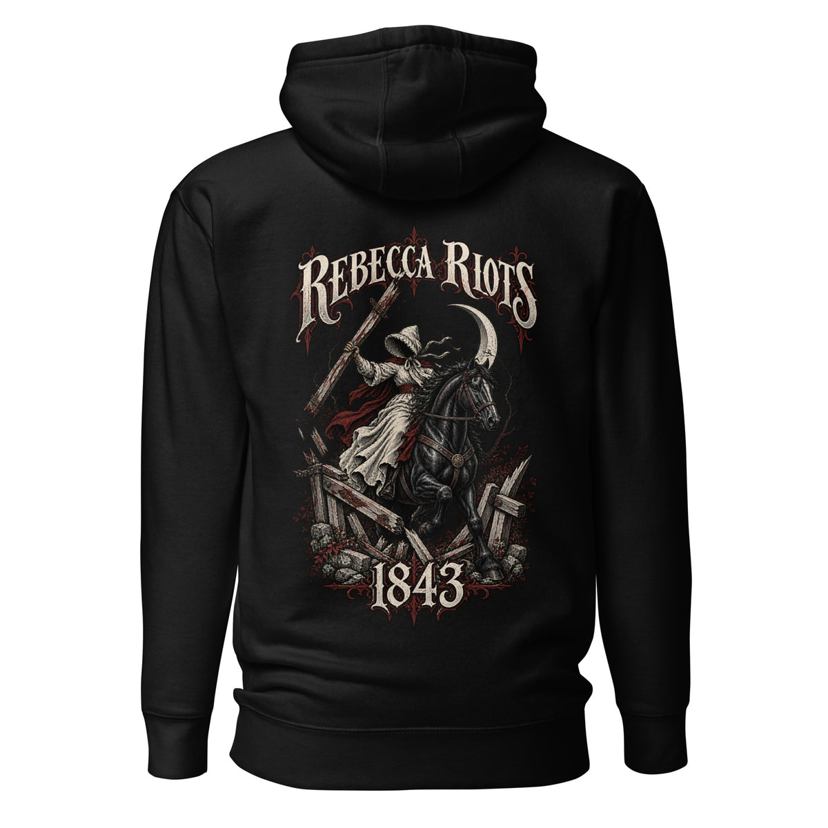 Back view of black Corrupt Couture Rebecca Riots premium hoodie