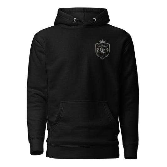 Front view of black Corrupt Couture Better Times premium hoodie