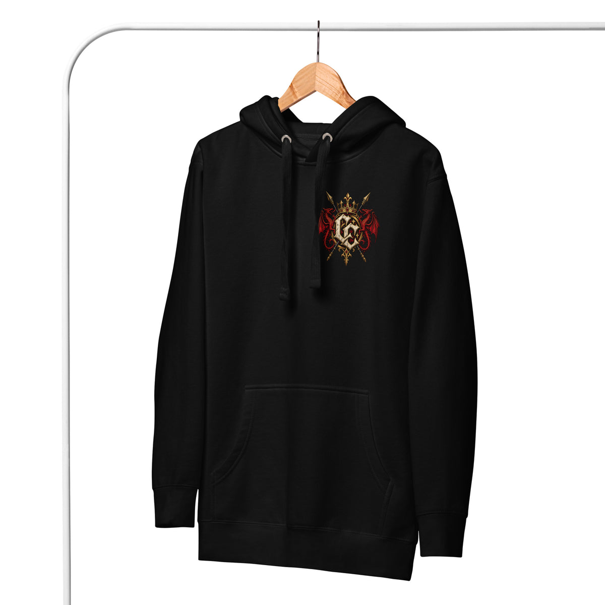 Front view of black Corrupt Couture Merthyr Rising premium hoodie