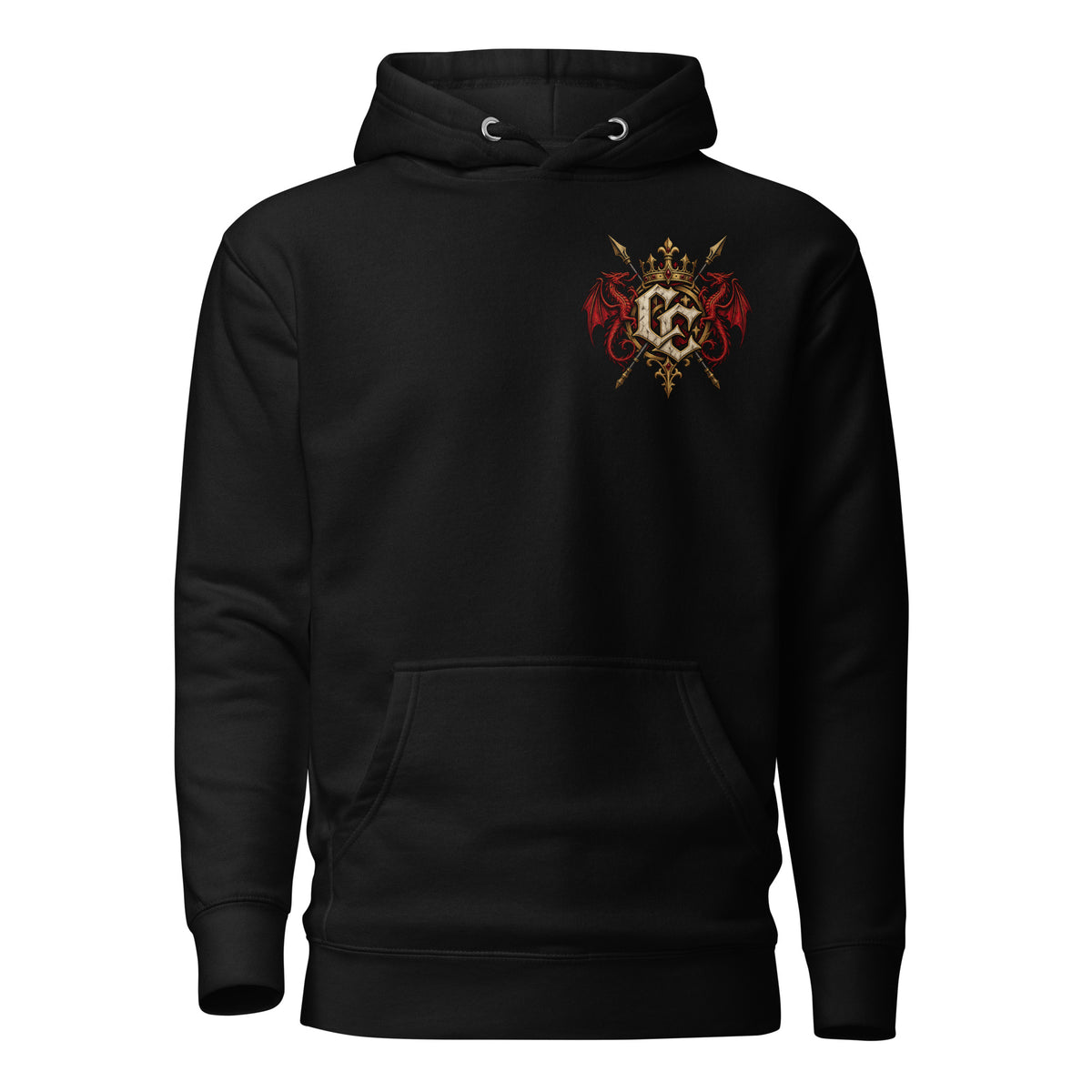 Front view of black Corrupt Couture Merthyr Rising premium hoodie
