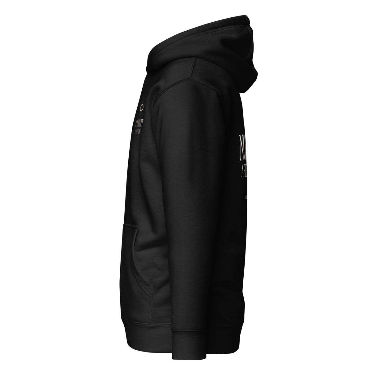 Left side view of black Corrupt Couture No Saints hoodie