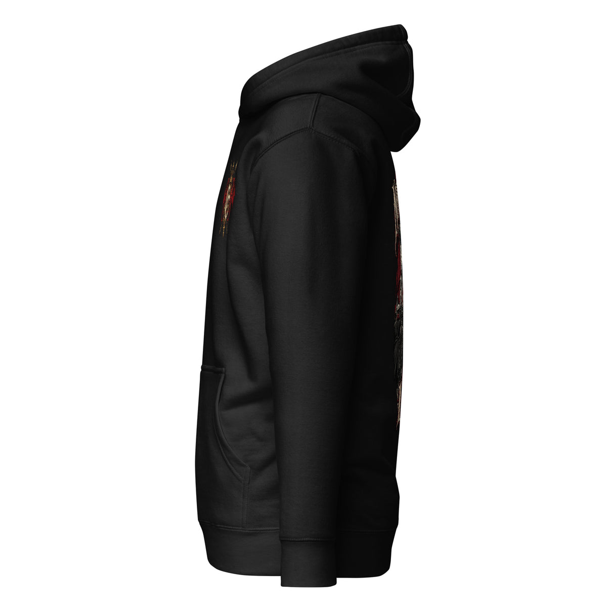 Left-side view of black Corrupt Couture Newport Rising premium hoodie