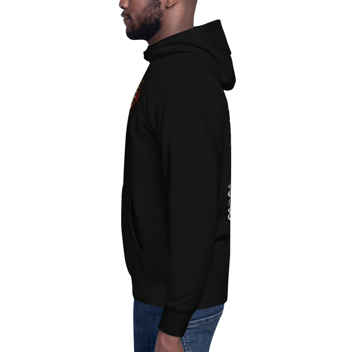 Left-side view of black Corrupt Couture Cofiwch Dryweryn premium hoodie