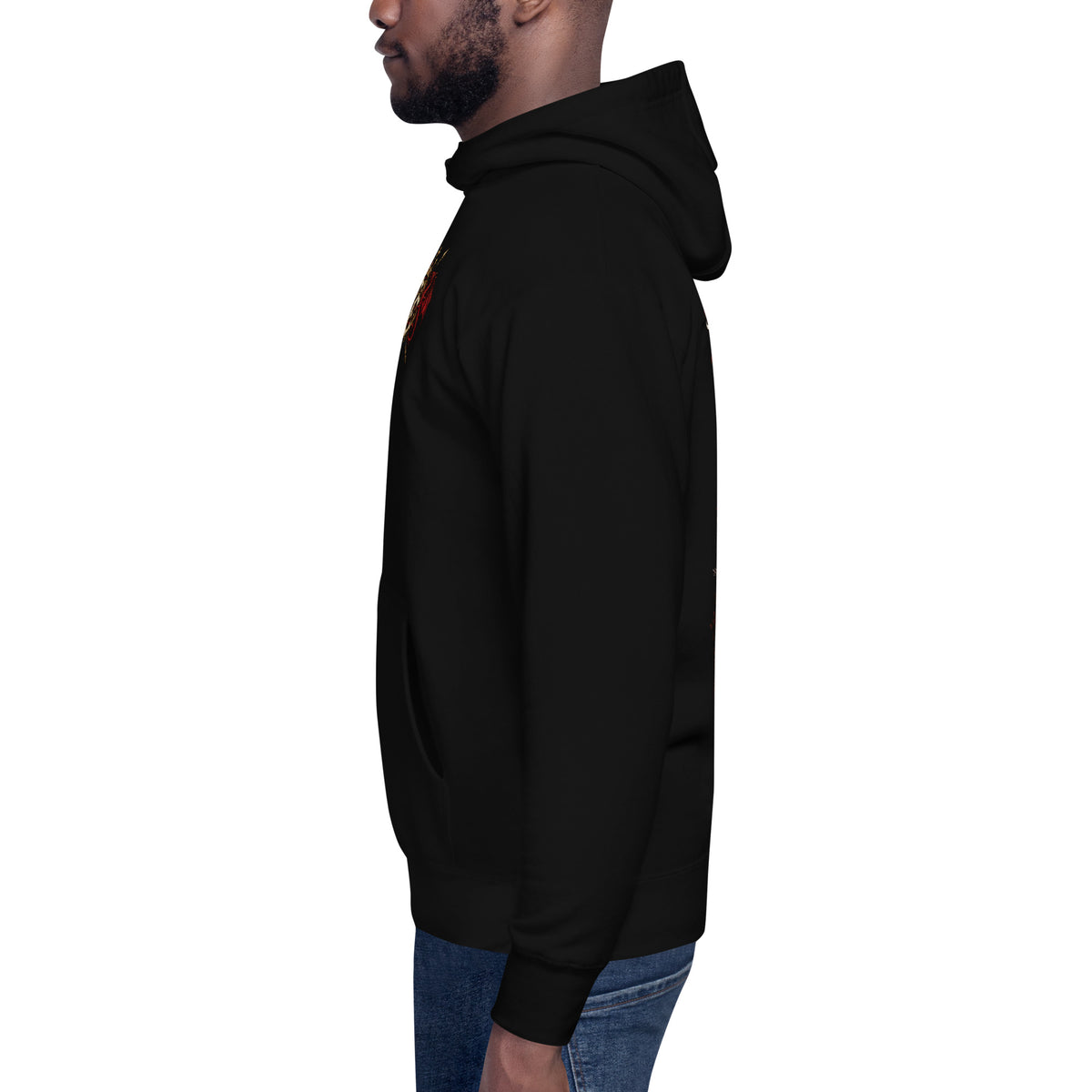 Left-side view of black Corrupt Couture Rebecca Riots premium hoodie