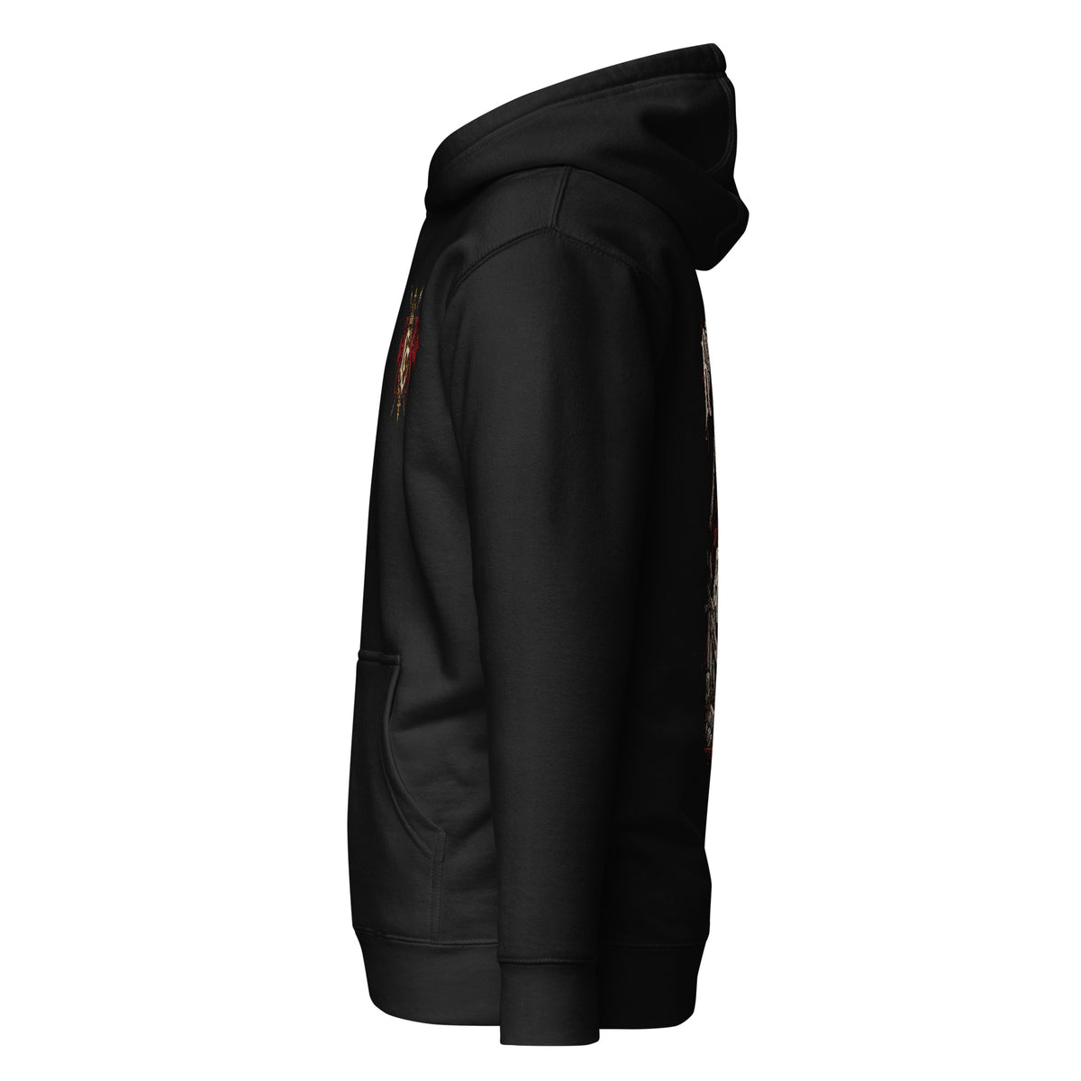 Left-side view of black Corrupt Couture Rebecca Riots premium hoodie