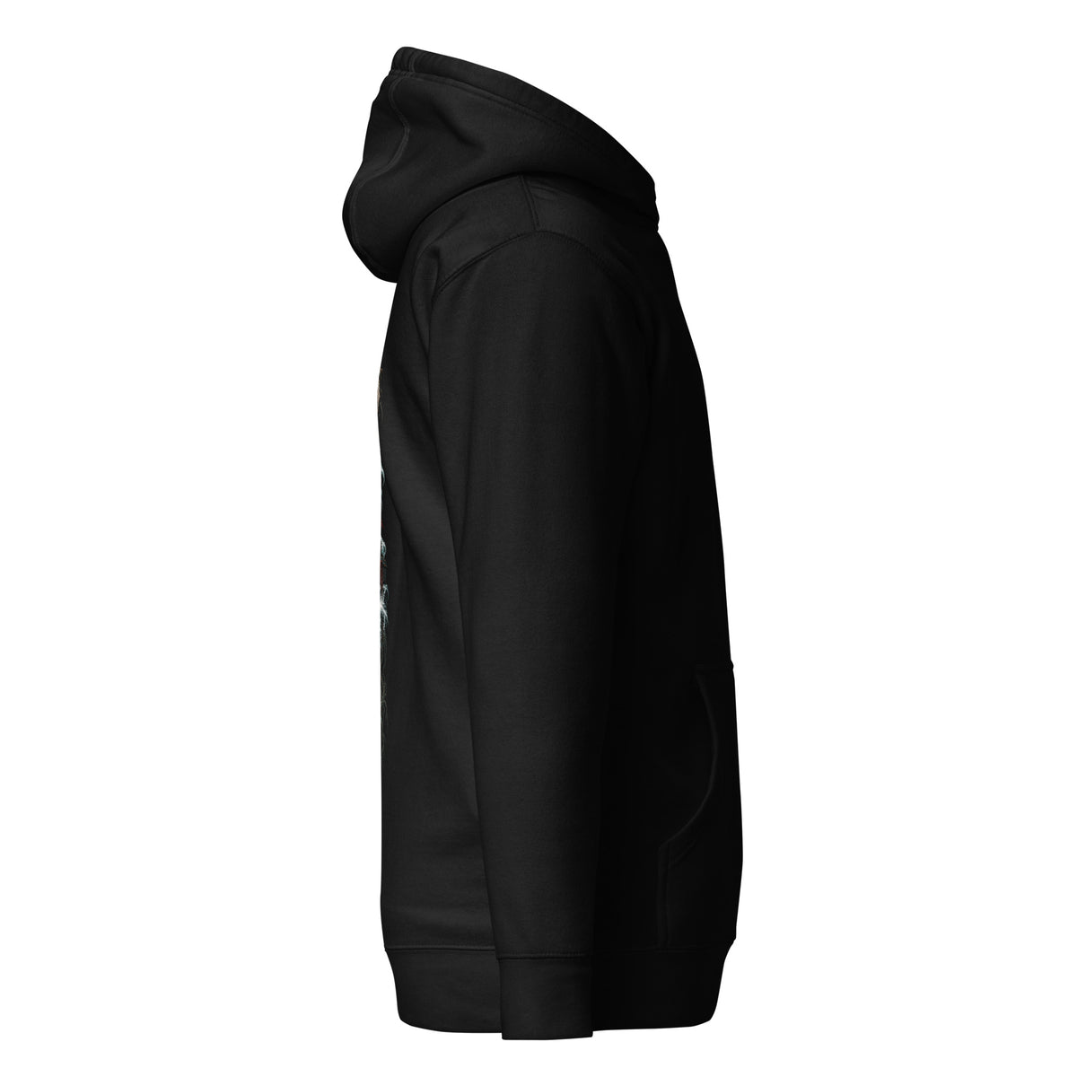 Right side of Cantre'r Gwaelod black hoodie in the Corrupt Couture Welsh Legends collection
