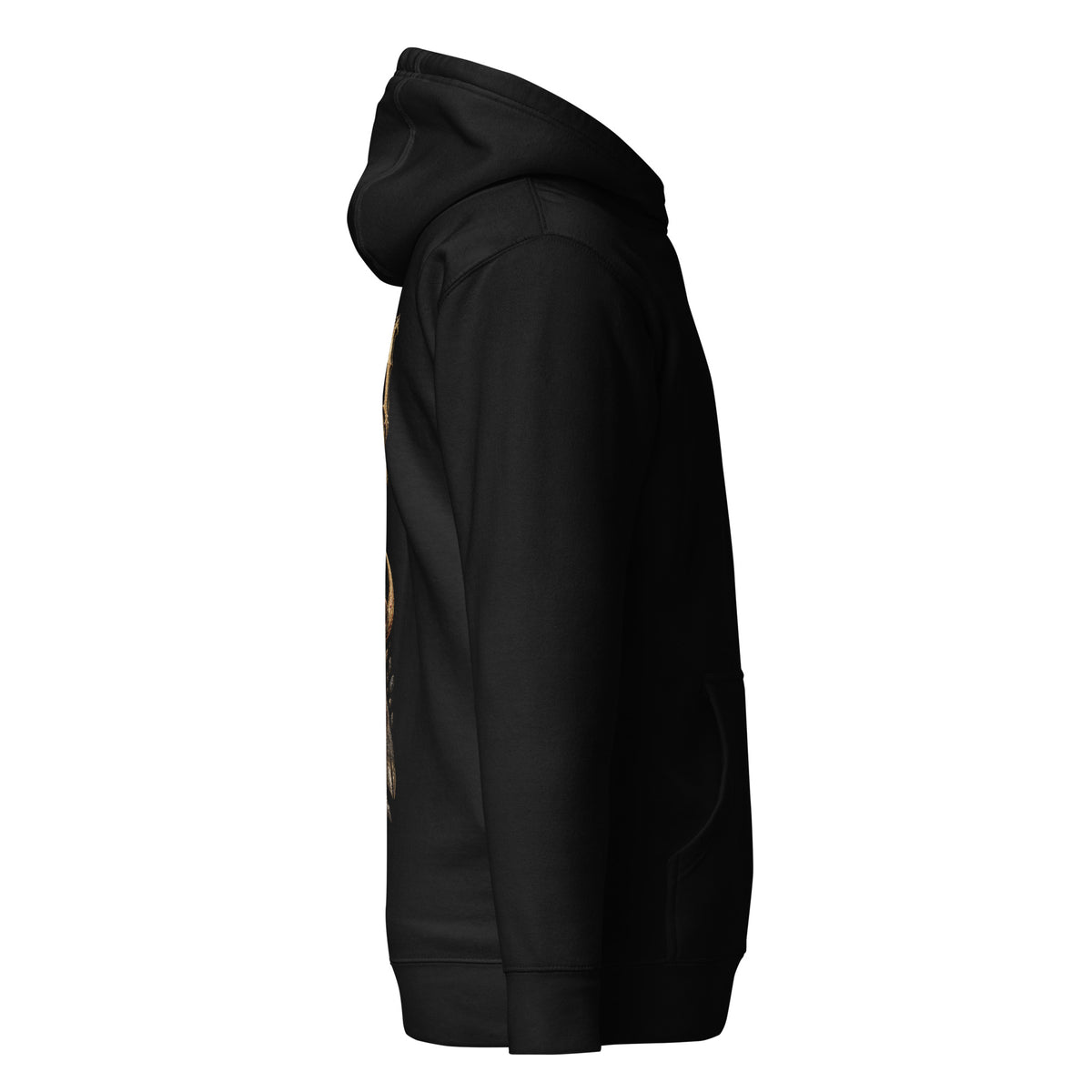 Right-side mockup of Twrch Trwyth black hoodie from Corrupt Couture's Mabinogion collection