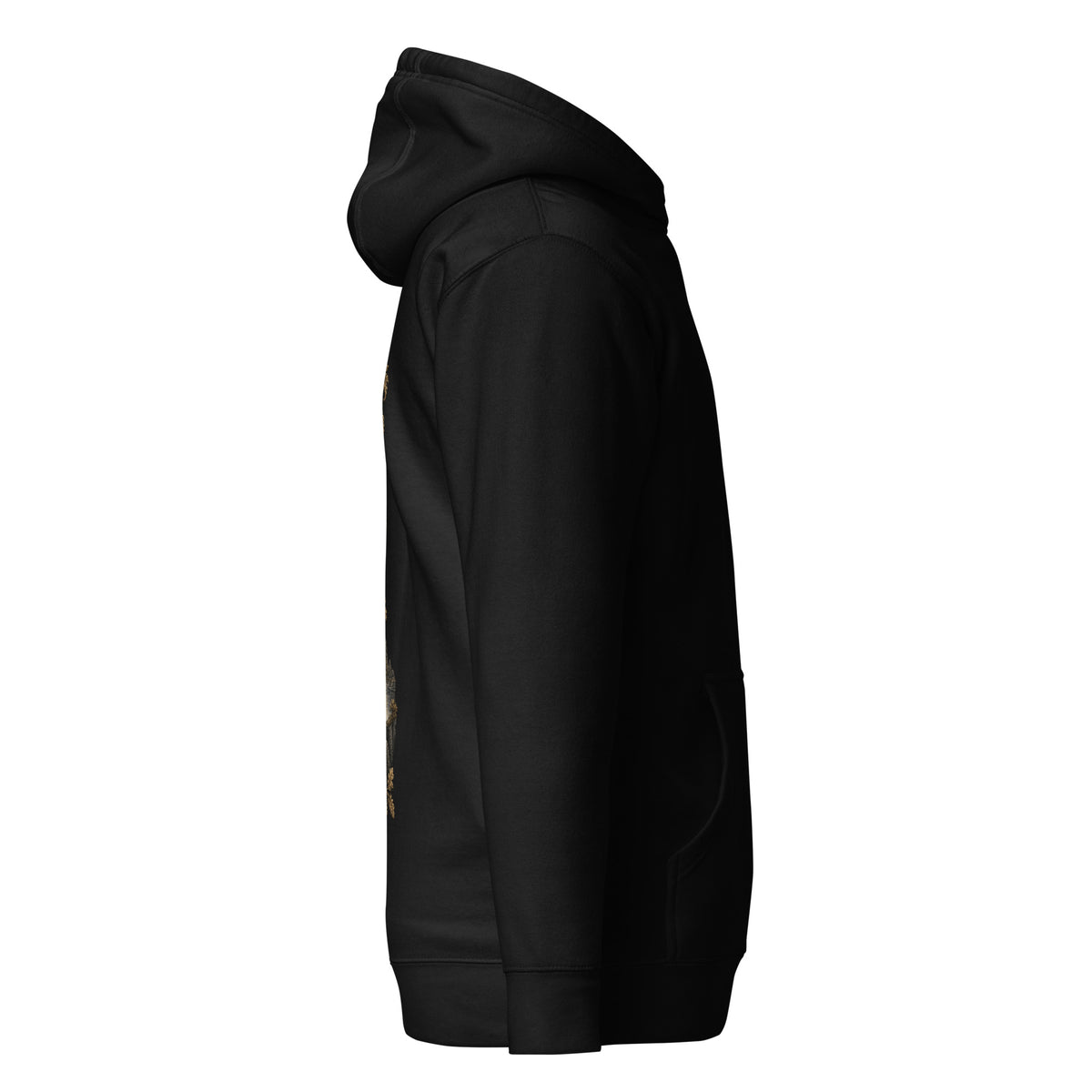 Right-side mockup of Lleu Llaw Gyffes black hoodie from Corrupt Couture's Mabinogion collection