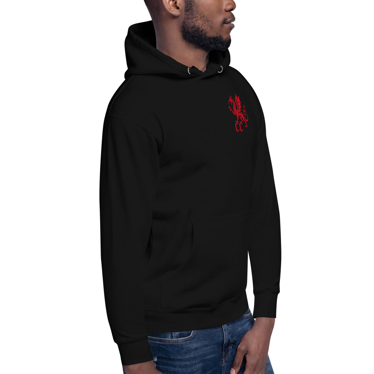 Front view of Llyn y Fan Fach black hoodie in the Corrupt Couture Welsh Legends collection