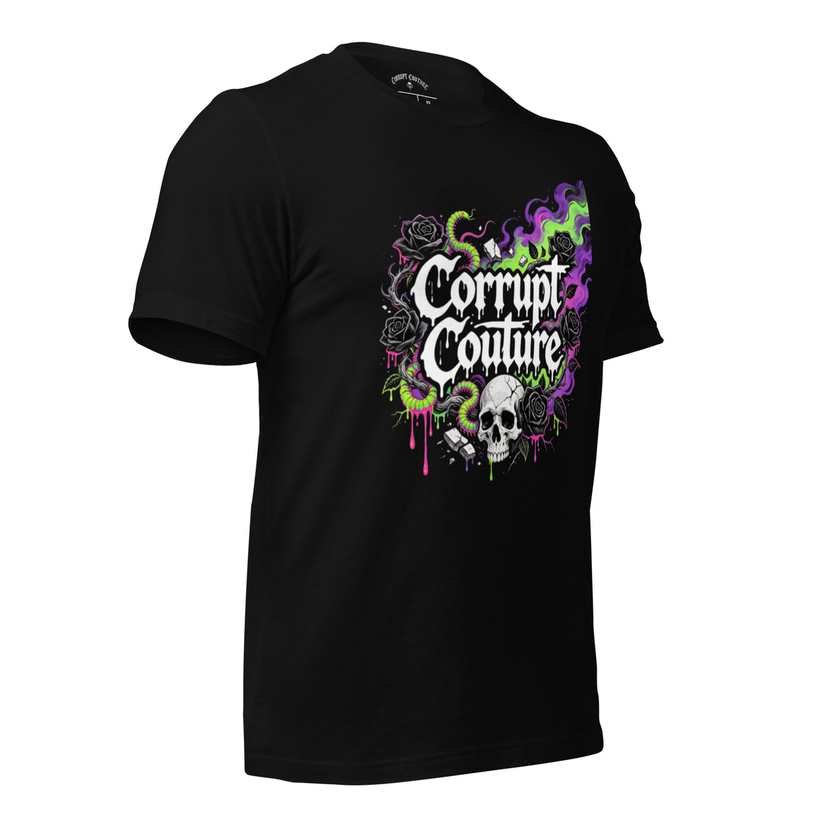 Corrupt Couture Core Logo graphic T-shirt, right-front angled view